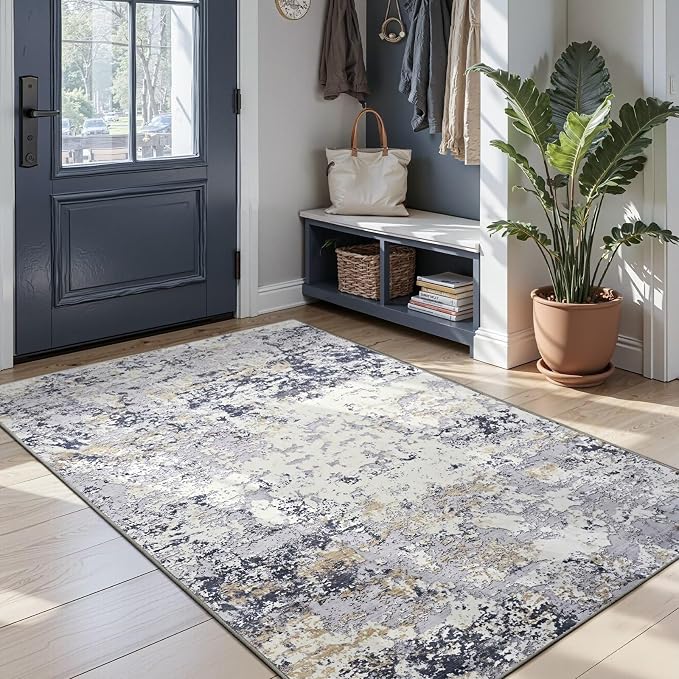 Toneed Abstract Area Rug Modern Washable Rug Soft Non Slip Rug Low Pile - Image 3