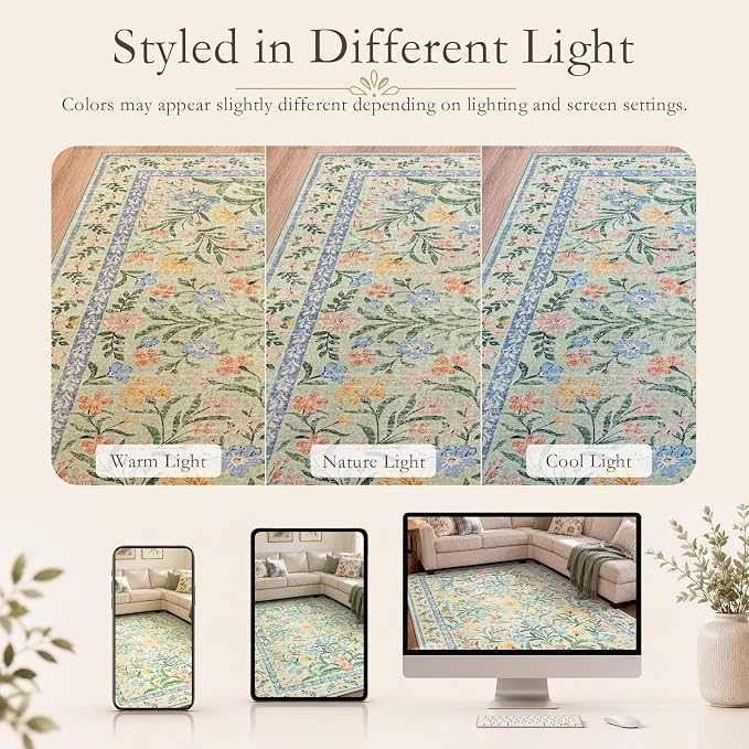 Wonnitar 10x14 Machine Washable Area Rugs, Ultra-Thin Foldable Boho Flower - Image 9