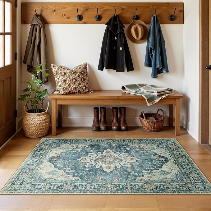 RELEANY Area Rugs 3'x5' Washable Non-Slip, Floral Vintage Distress Medallion - Image 2