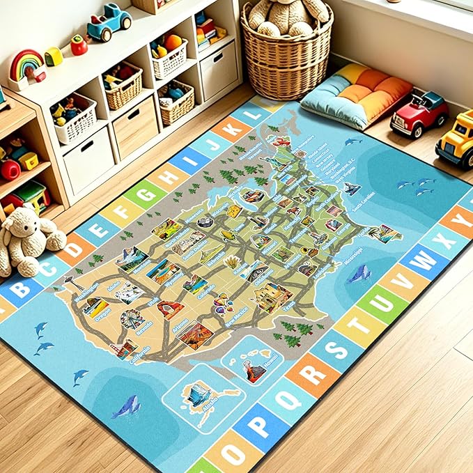 Car Rug Play Mat 8x10 ft, Race Track Map Road Rug - Image 8