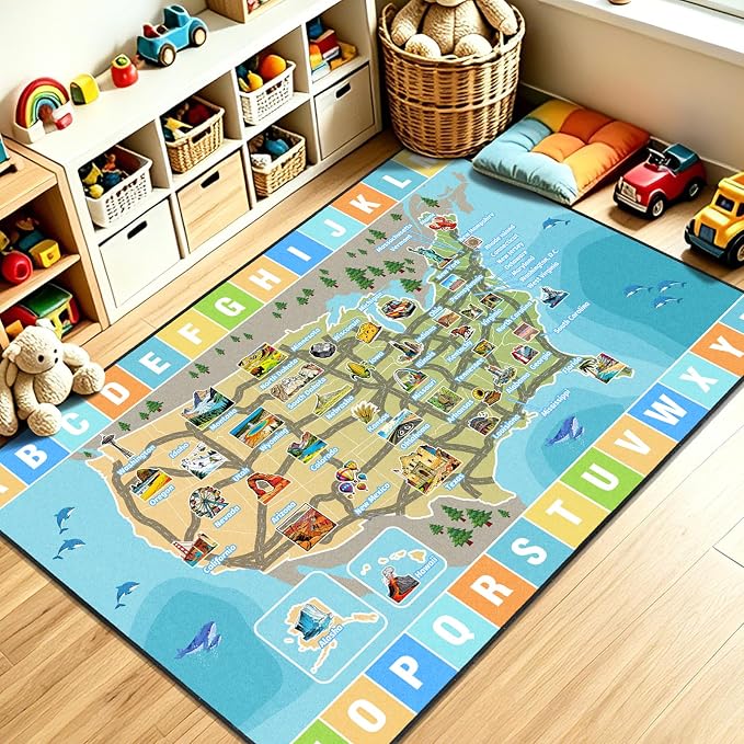 Car Rug Play Mat 4x6 ft, Race Track Map Road Rug - Image 2