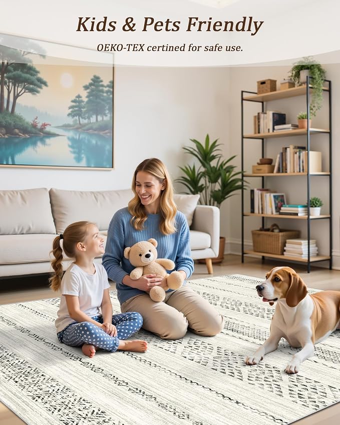 Miukiki 9x12 Area Rug for Living Room Moroccan Washable Rugs Non Slip Indoor - Image 6
