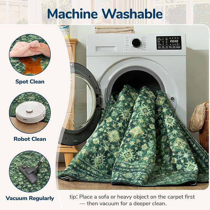 Lessymo Washable Area Rug for Living Room, 8x10 Green Large Rugs - Image 4