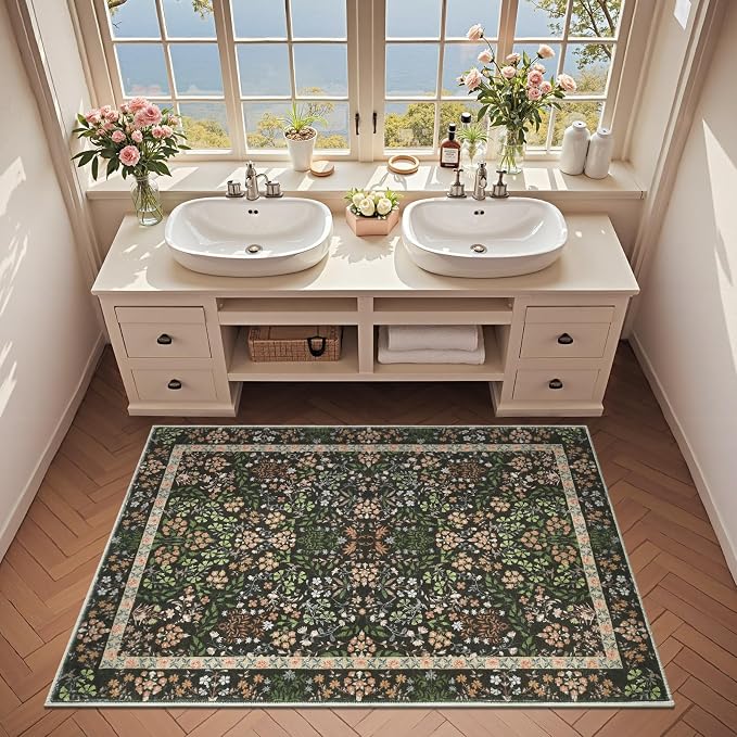 jinchan Zenith Floral 3x5 Area Rug Machine Washable Soft Low-Pile Non-Slip - Image 4