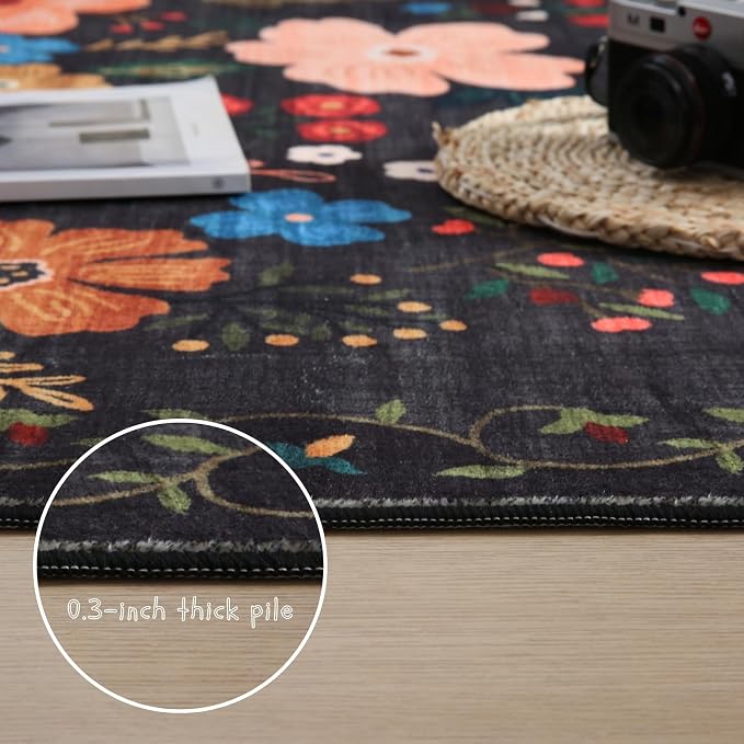 Rugcomf Round Rug 4ft Washable Circle Rug Non Slip Low Pile Boho Floral Small - Image 4