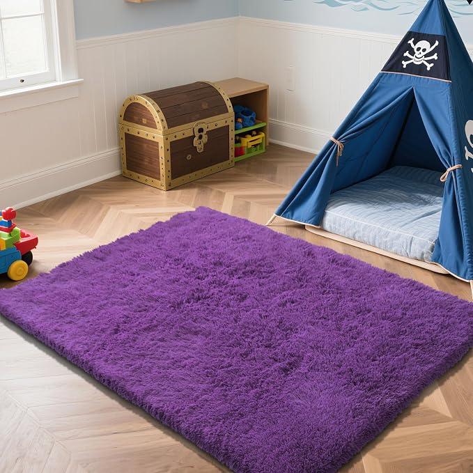 Purple Fluffy Rug Shag Area Rug, 4x6 Area Rugs - Image 2