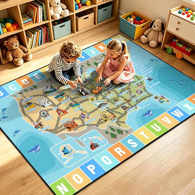 Car Rug Play Mat 5x7 ft, Race Track Map Road Rug - Image 7