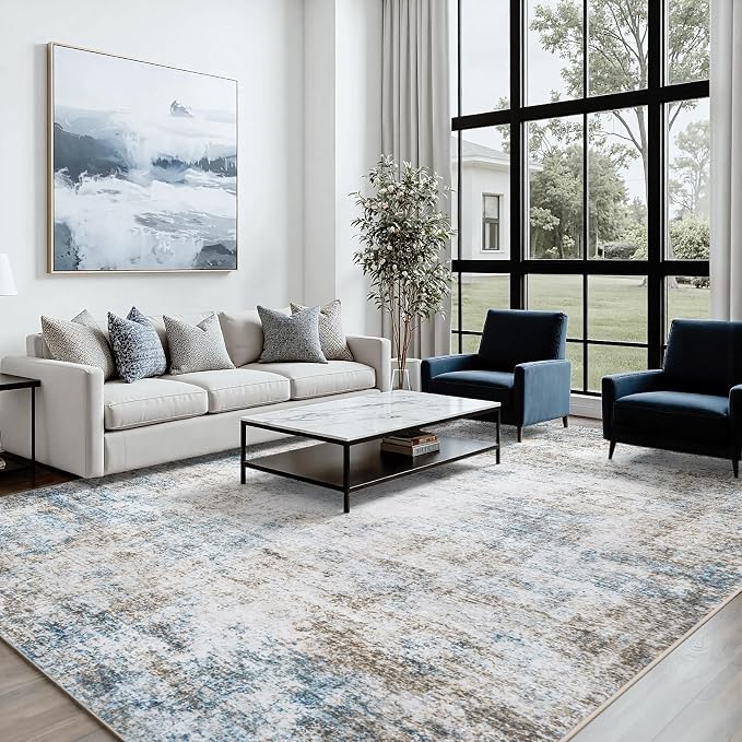 Area Rug 10x14 Living Room Rug Washable: No-Slip Abstract Soft Thin Large Brown - Image 3