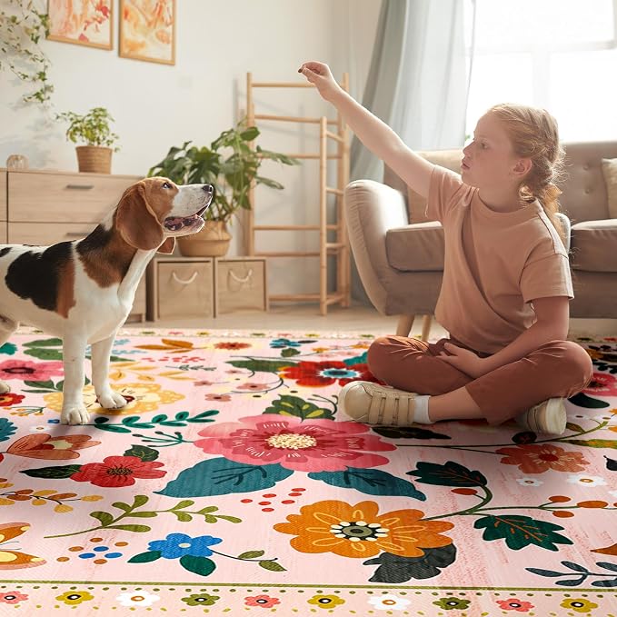 RELEANY Floral 8ft Area Rugs Washable Print Boho Cute Carpet Non Slip Flower - Image 8