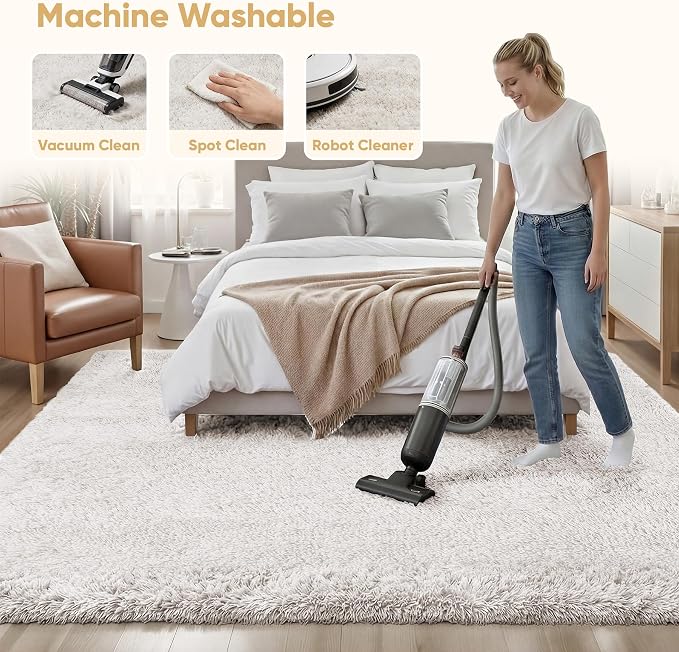 Area Rug for Living Room Bedroom: 9x12 White Soft Fluffy Shag Upgrade Non-Slip - Image 8