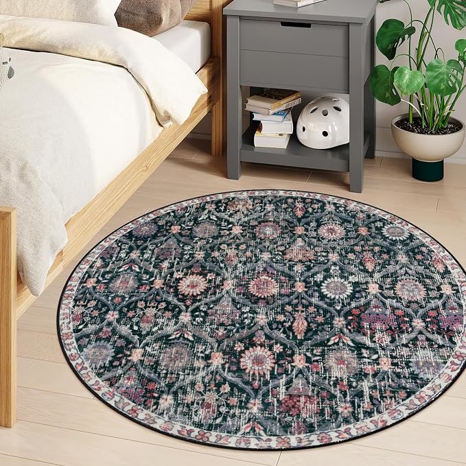 Lahome Moroccan Trellis Washable Round Rugs, Non-Slip Soft Round Rug 4ft - Image 4