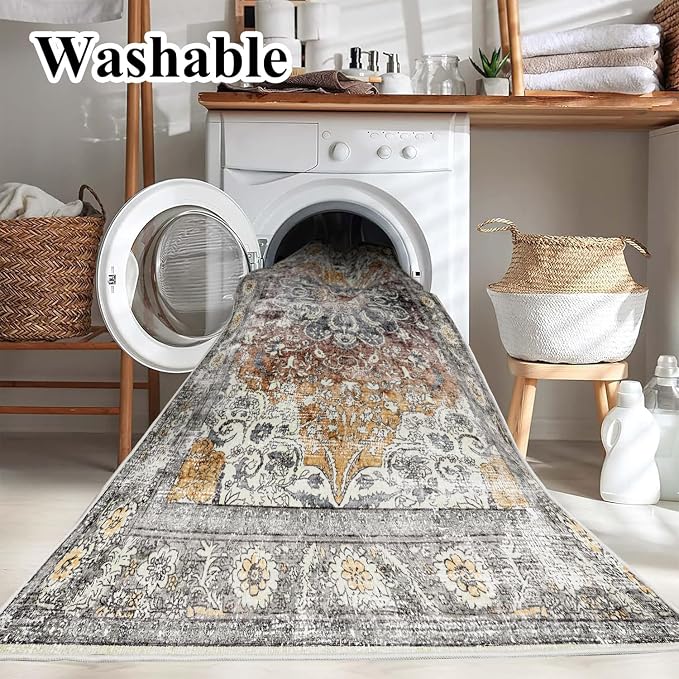 CHAMPLANT Area Rug 8x10 Washable Rug Taupe Vintage Traditional Mat Distressed - Image 3