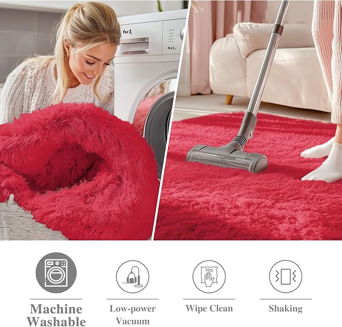 OLANLY Red Round Rugs for Bedroom - Image 3