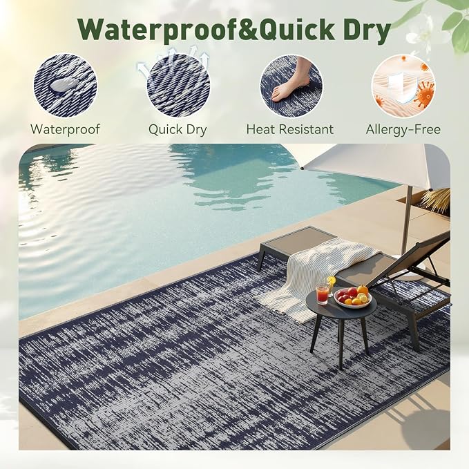 MontVoo Outdoor Rug Waterproof 9x18ft Outdoor Patio Rug Mat Reversible Plastic - Image 2