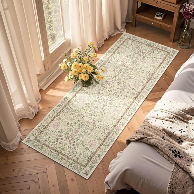 jinchan Zenith Floral Runner Rug 2x5 Washable Kitchen Runner Non-Slip Low-Pile - Image 4