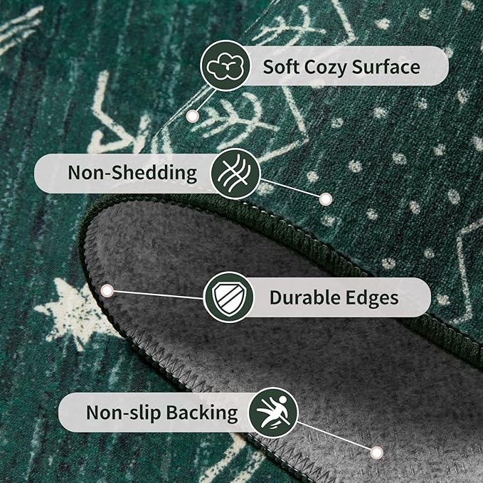 SERISSA 3x5 Area Rugs for Living Room, Washable Non-Slip Dark Green Small Boho - Image 4