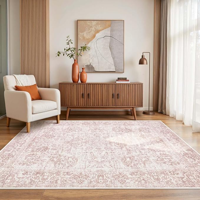 Rugxara Washable Area Rug for Living Room & Bedroom, Light Pink Rugs for Women by Rugxara