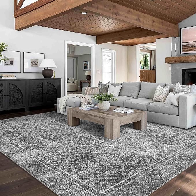 Latte&Fog 9x12 Area Rug for Living Room, Extra Large Vintage Grey Washable Rugs - Image 3