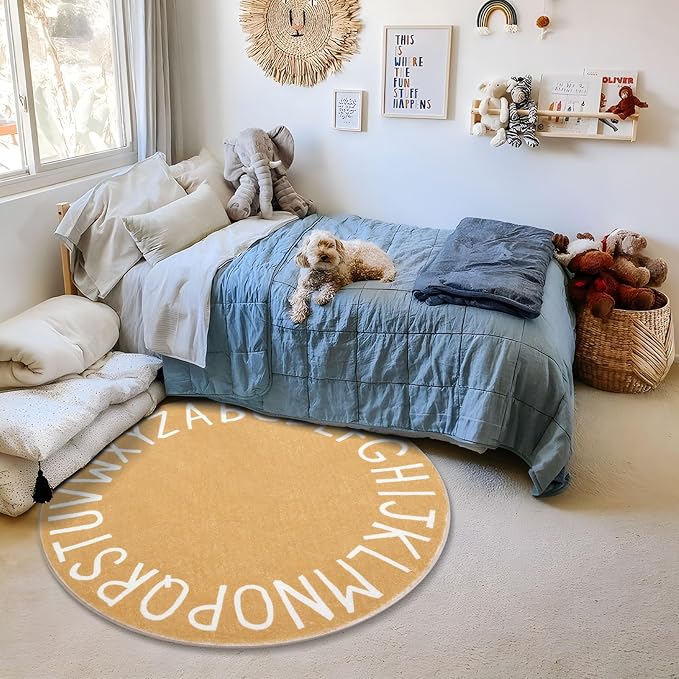 Topotdor Round Kids Play Rug Alphabet Nursery Area Rug Extra Large Soft - Image 8