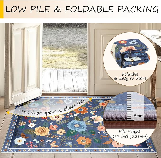 RELEANY Floral 2x10 Area Rugs Washable Print Boho Cute Carpet Non Slip Flower - Image 4