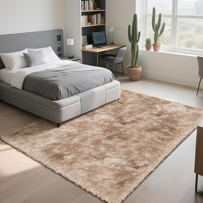 Fluffy Rug Shag Area Rug, Mottling Beige 4x6 Area Rugs - Image 2
