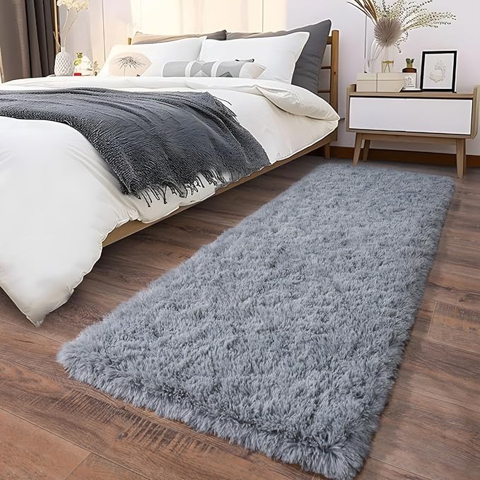 Soft Runner Rugs for Bedroom Hallways, 2 Packs 2x6 Grey Fluffy Shag Throw Area - Image 8