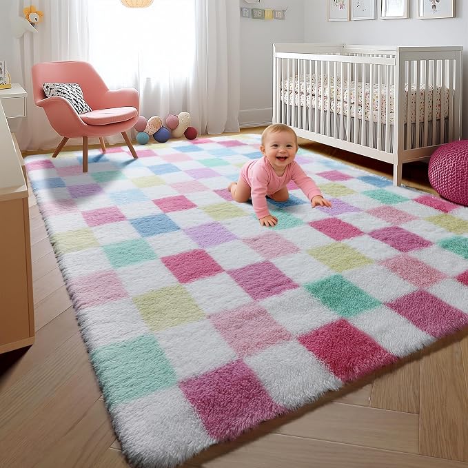 KICMOR Pink Rainbow Area Rugs for Bedroom Living Room, 4x6 Fluffy Soft Colorful - Image 5