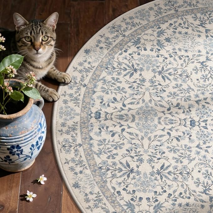 jinchan Zenith Corner Rug 4x4 Area Rug Floral Soft Aesthetic Non-Slip Low Pile - Image 3