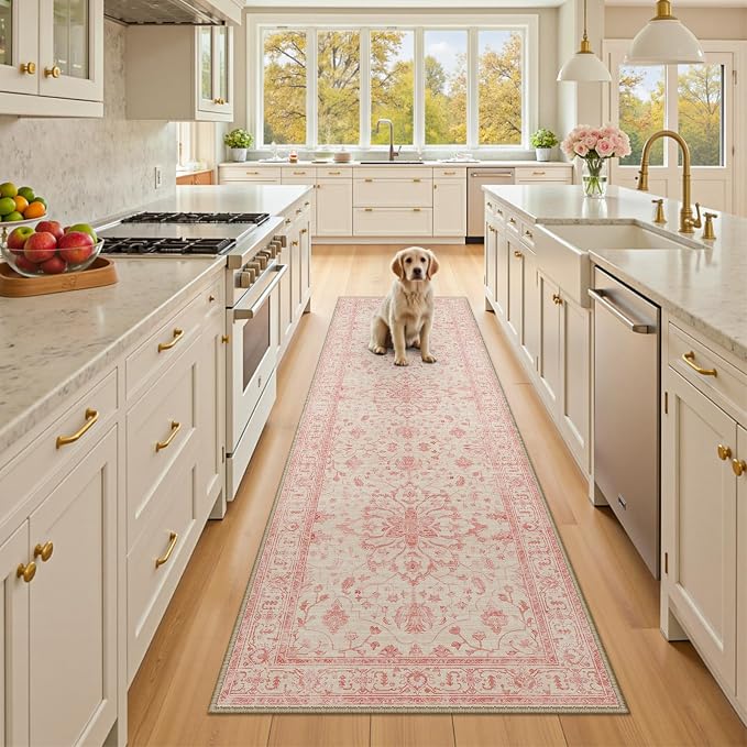 RELEANY Area Rugs Runner 2'x8' Washable Non-Slip, Floral Vintage Distress by RELEANY