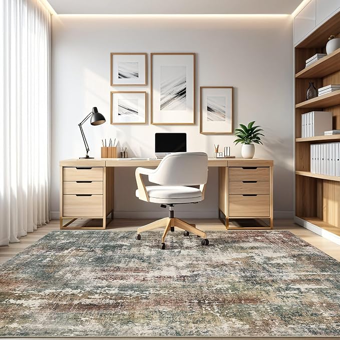 7x9 Area Rug Washable Rugs: Living Room Large Abstract Modern Soft Stain - Image 8