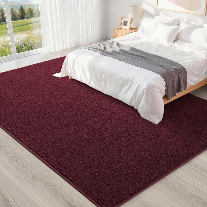 5x7 Feet Red Area Rugs for Bedroom, Indoor Washable Memory Foam Burgundy Rug - Image 6