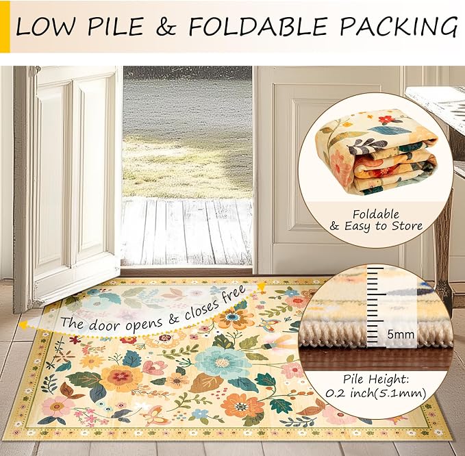 RELEANY Floral 9x12 Area Rugs Washable Print Boho Cute Carpet Non Slip Flower - Image 4