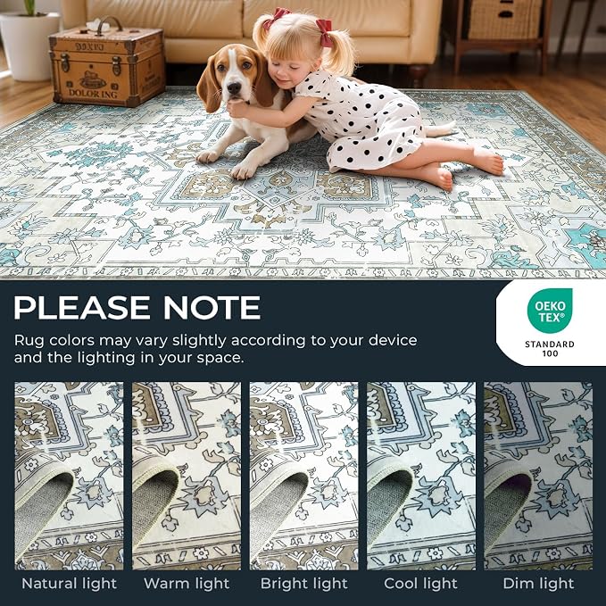 Farmhouse 9x12 Area Rugs for Living Room, Machine Washable Non Slip Carpet - Image 10
