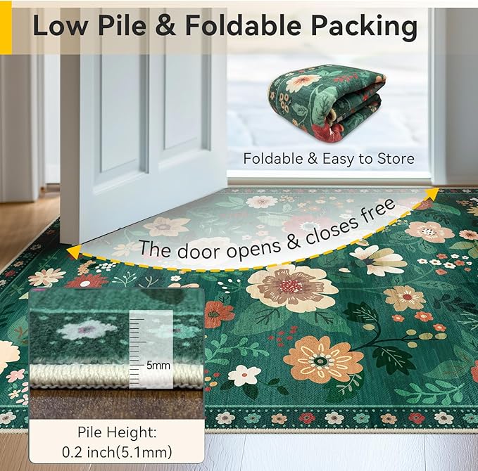 RELEANY Floral 4x6 Area Rugs Washable Print Boho Cute Carpet Non Slip Flower - Image 5
