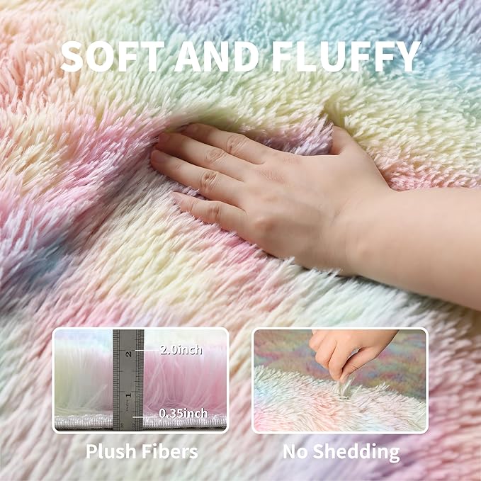 Fluffy 8x10 Large Area Rugs for Girls Bedroom Living Room, Rainbow Soft - Image 3