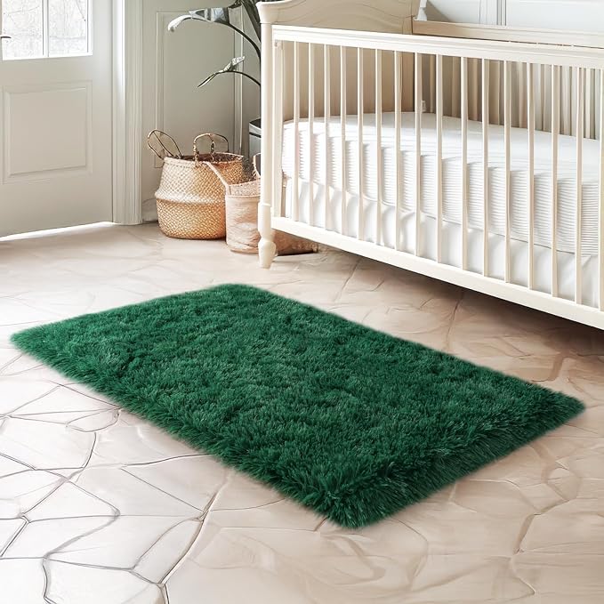 qulint Green Rug for Bedroom, Soft Fluffy 2x3 Area Rug for Living Room Shag - Image 7