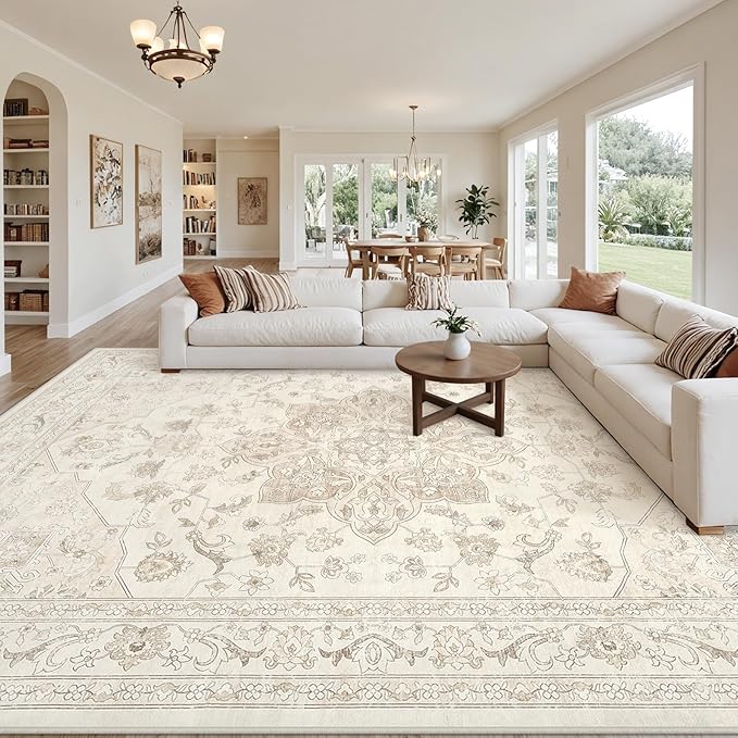 Area Rugs 9x12 Living Room: Vintage Boho Neutral Washable Rug Indoor Soft Large - Image 8