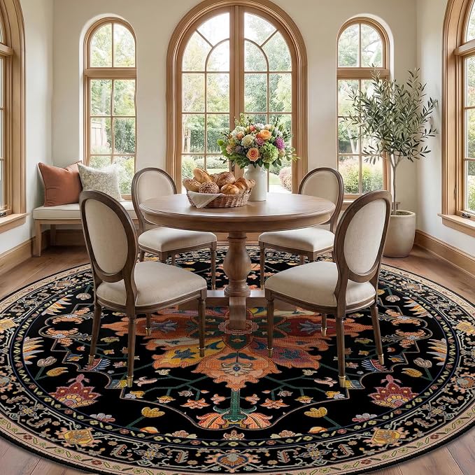 RELEANY Area Rugs Round 10ft Washable Non-Slip, Floral Vintage Distress - Image 3