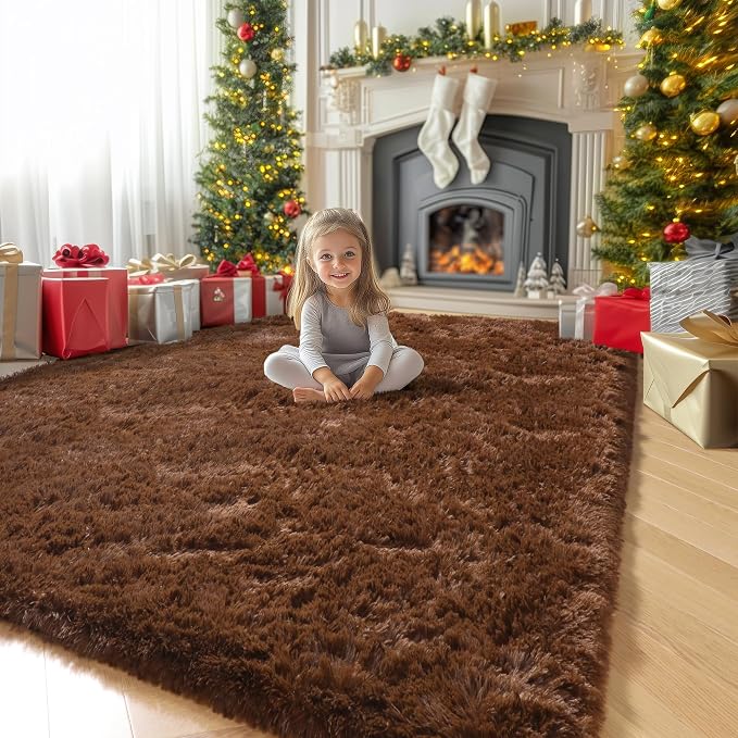 Amdrebio Dark Brown Area Rugs for Bedroom Living Room, 5x7 Fluffy Shaggy Plush - Image 4