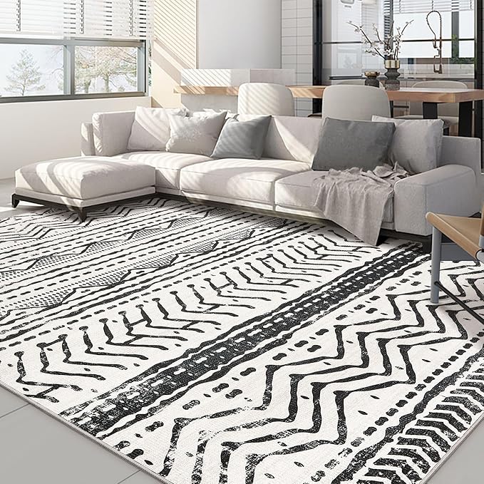 Nakagishi Black Rug Living Room 5X7: Washable Boho Large Neutral Soft Rug by NakagishiAreaRug