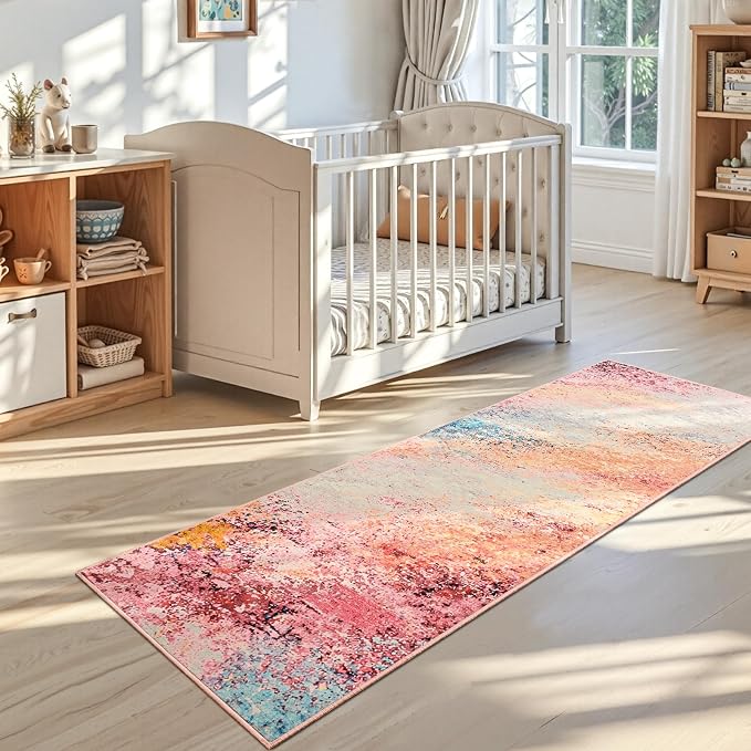 Toneed 2x6 Washable Runner Rug, Modern Abstract Hallway Runner - Image 3