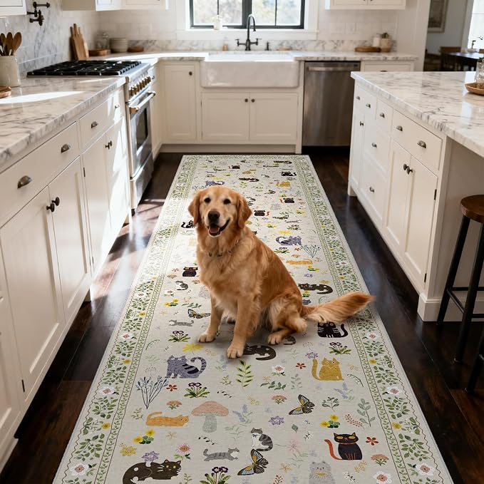 Washable 2x10 Hallway Runner Rug: Non Slip Soft Long Low Pile Animal Cat Print - Image 5