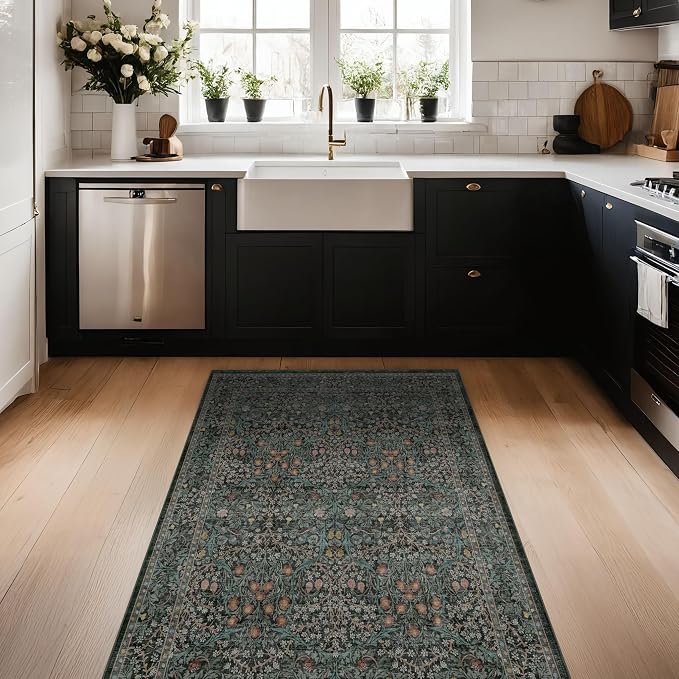 Vintage Floral Dark Green 3x5 Area Rugs - Image 3
