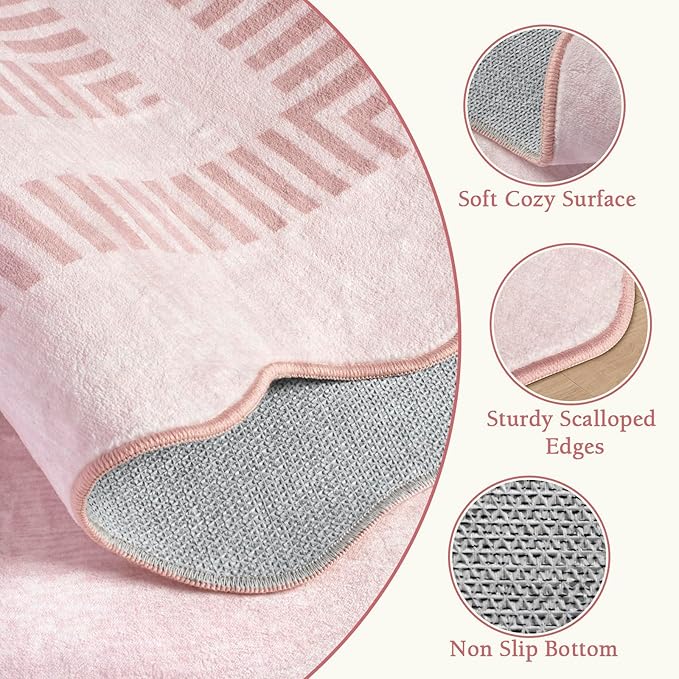Washable 3x5 Indoor Entryway Rug, Solid Pink Non Slip Rugs - Image 5