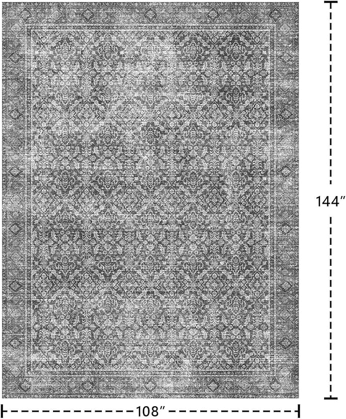 Latte&Fog 9x12 Area Rug for Living Room, Extra Large Vintage Grey Washable Rugs - Image 2