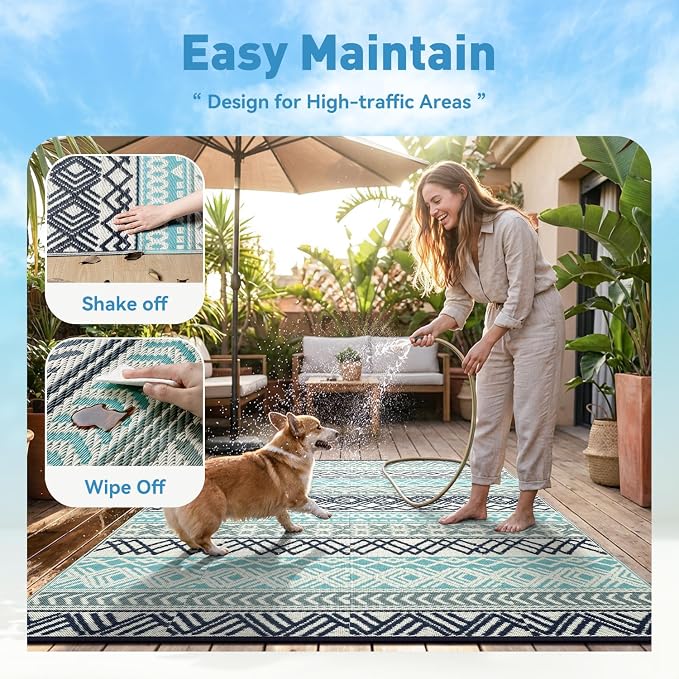 MontVoo Outdoor Rug Carpet 8x10 Waterproof-Patio Rug Mat Reversible RV Camping - Image 8
