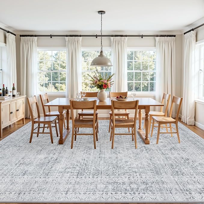 10x14 Area Rug for Living Room: Vintage Boho Neutral Washable Rug Indoor Soft - Image 3