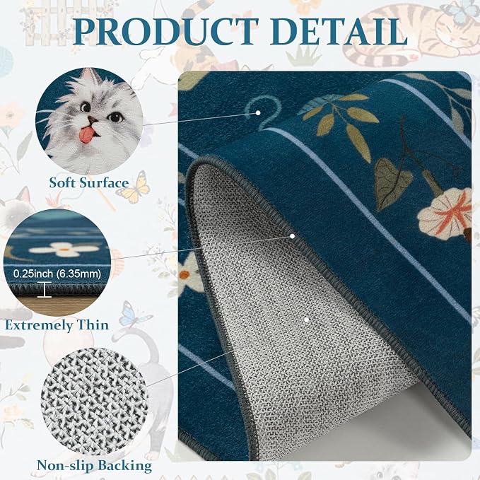 Unirea 2x3 Small Dark Blue Washable Cat Area Rug, Door Mat Indoor Entrance Rug - Image 4