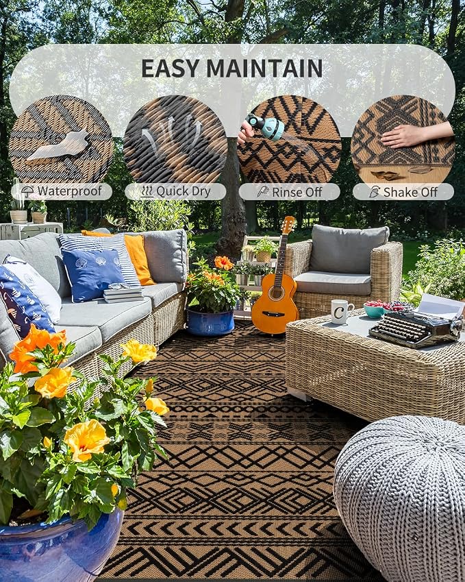 MontVoo Outdoor Rug 8x10 Waterproof Outdoor Patio Rug Mat Reverisble Plastic - Image 2