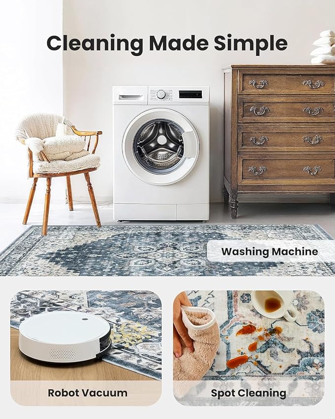 AMADA HOMEFURNISHING Round 4ft Area Rugs, Low-Profile Washable Rug - Image 5